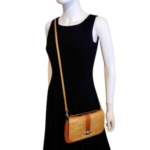 BRIGHTON Leather Clutch Crossbody Flap Front Bag 2-Tone Russet/Tan